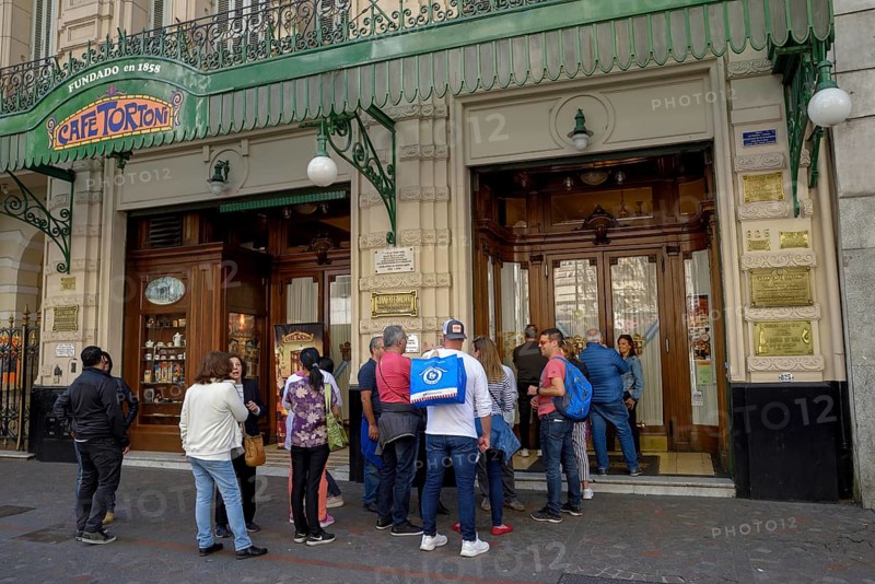 Visitors in front of Café Tortoni, coffee house on the Avenida de Mayo, Buenos Aires, Argentina, South America