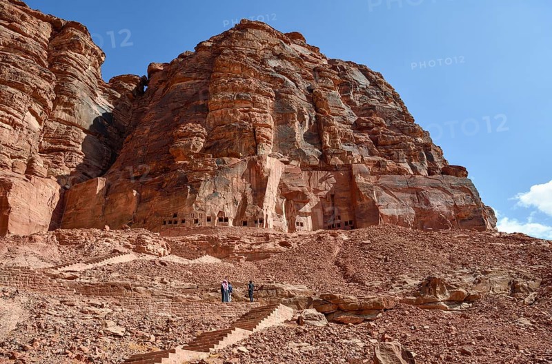 Lion tombs in the rocks of al-Khuraybah, Dadan or Dedan, near AlUla, Medina Province, Saudi Arabia, Arabian Peninsula, Asia