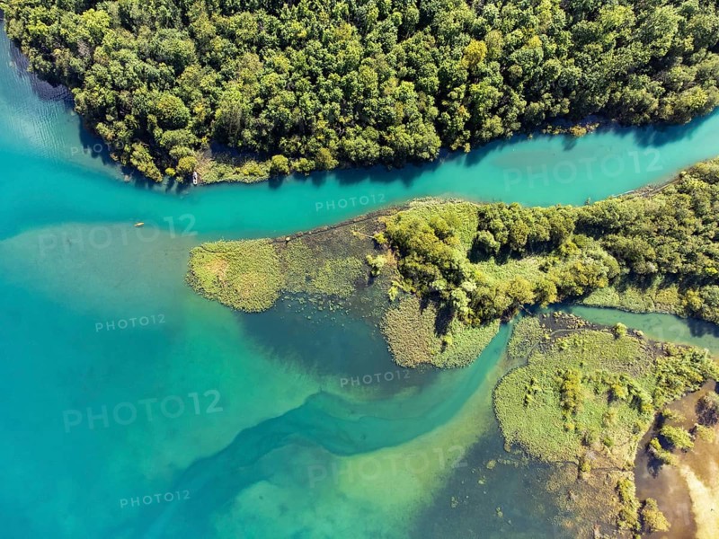 Top view of the river Klön, also called Chlü, flowing into the Klöntalersee, Klöntal, Canton Glarus, Switzerland, Europe