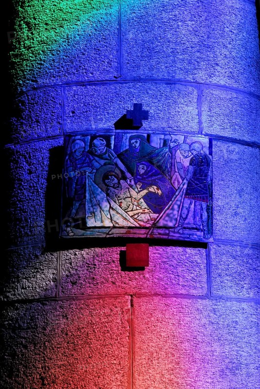 Mural on column, burial of Christ, San Maurizio church, Sanctuary Re, Centovalli, Italy, Europe