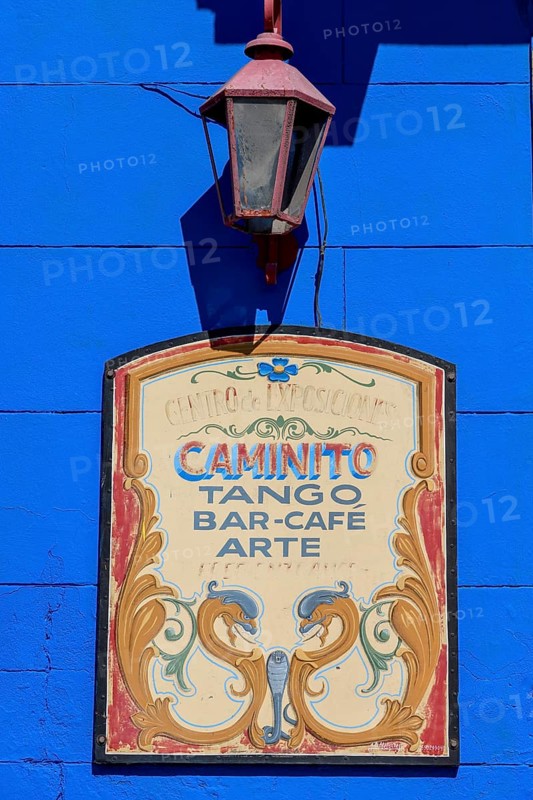 Sign Tango on a house facade, Caminito, La Boca district, Buenos Aires, Argentina, South America