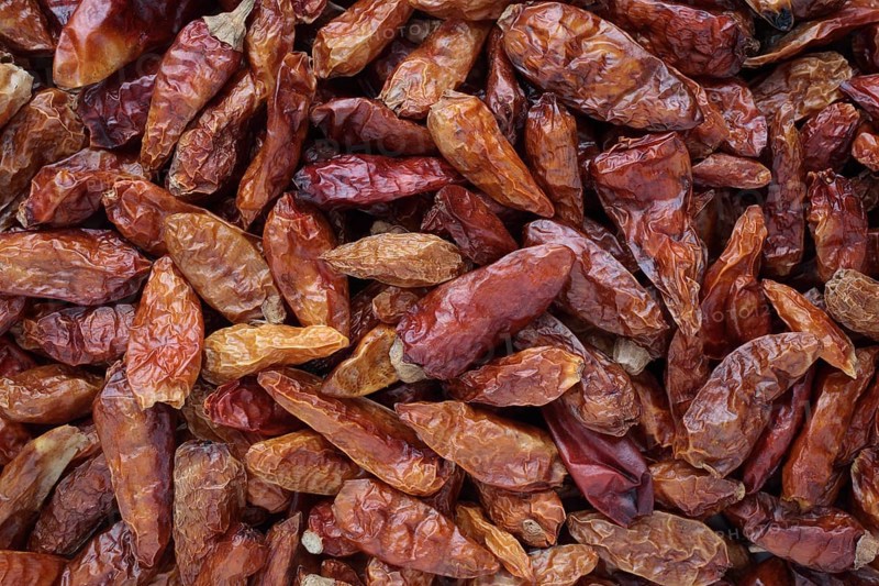 Chilli of the species Pequin or sweet pepper (Capsicum) annuum Pequin, one of the original forms of chilli, dried fruits
