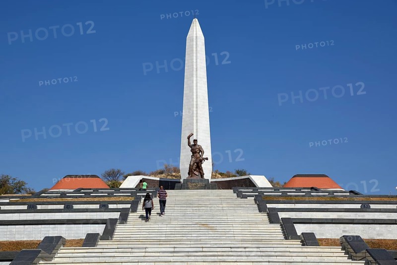 Obelisk on the Heldenacker or National Heroes' Acre, war memorial of the Republic of Namibia, near Windhoek, Auas Mountains, Khomas Region, Namibia, Africa