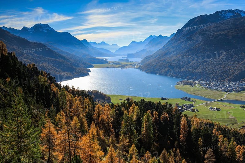 Lake Silvaplana and Silsersee, Upper Engadine, Grisons, Switzerland, Europe