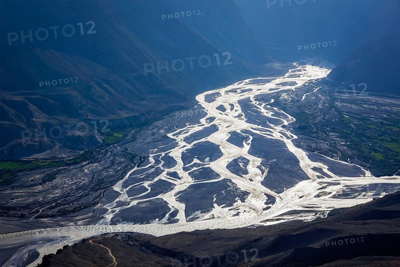 Confluence of Pin and Spiti rivers in Himalayas. Spiti valley, Himachal Pradesh, India, Asia