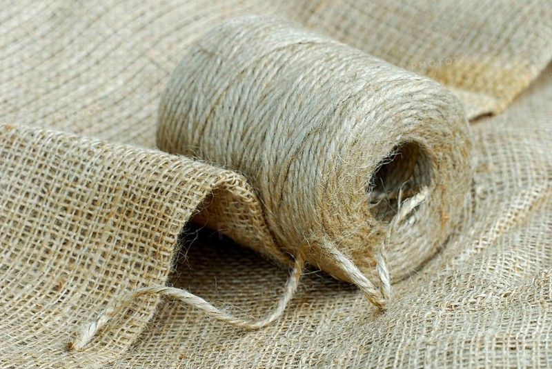 Roll of jute twine and jute fabric, jute thread, jute fibre, bast fibre, natural fibre, yarn, cord, vegetable fibre