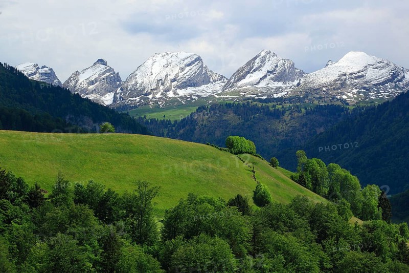 Churfirsten, view from Neu St. Johann, Toggenburg, St. Gallen, Switzerland, Europe