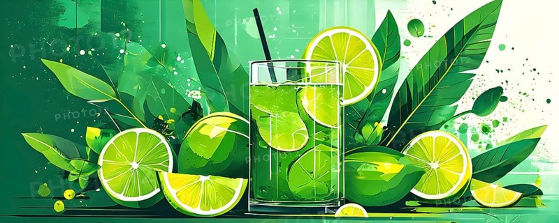 Abstract wallpaper composition with bottle of delicious green detox juice and fruits and vegetables, AI generated