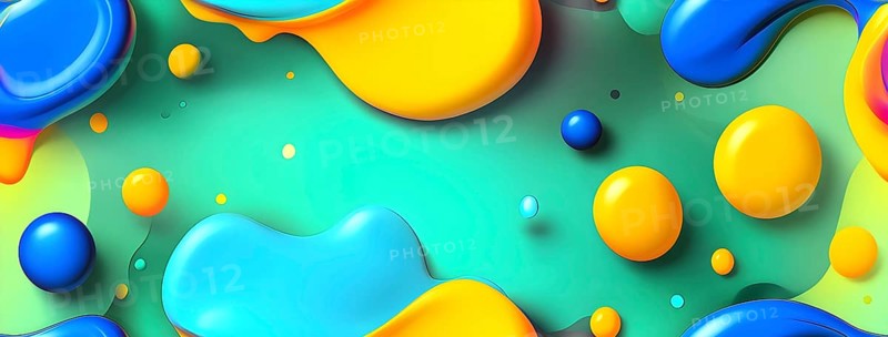 Abstract wallpaper with colorful blobs and liquid shapes on a green background, AI generated