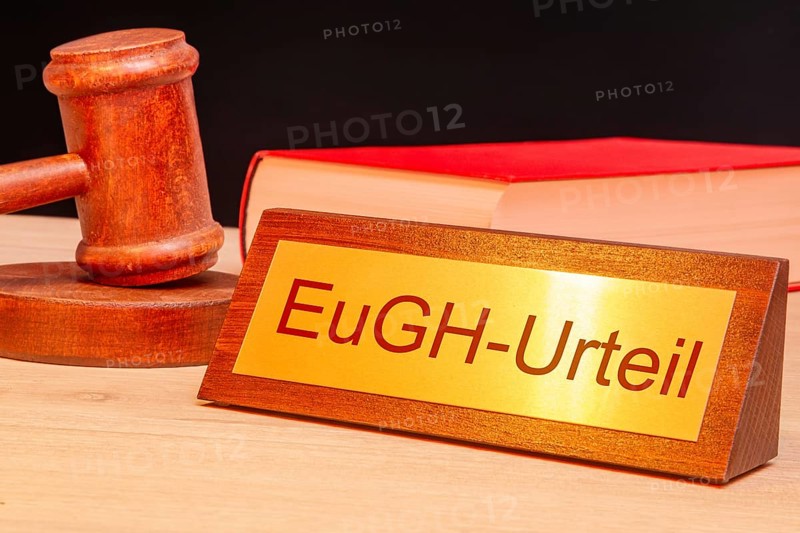 Symbolic image ECJ (European Court of Justice) : Judge's gavel next to a brass plate with the inscription ECJ JUDGMENT (Composing)