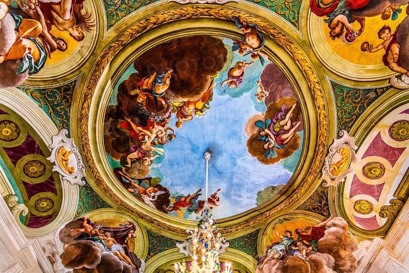 Ceiling fresco by Louis Dorigny, Spring, Love, Fame, Wealth, Opulence, Sala di Flora, 17th century Villa Manin, residence of Ludovico Manin, the last Doge of Venice, Codroipo, Friuli, Italy, Codroipo, Friuli, Italy, Europe