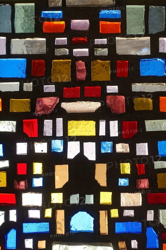 Glass blocks, coloured glass, cemetery near the parish church of St. Mauritius, Langenenslingen, Upper Swabia, Baden-Württemberg, Germany, Europe