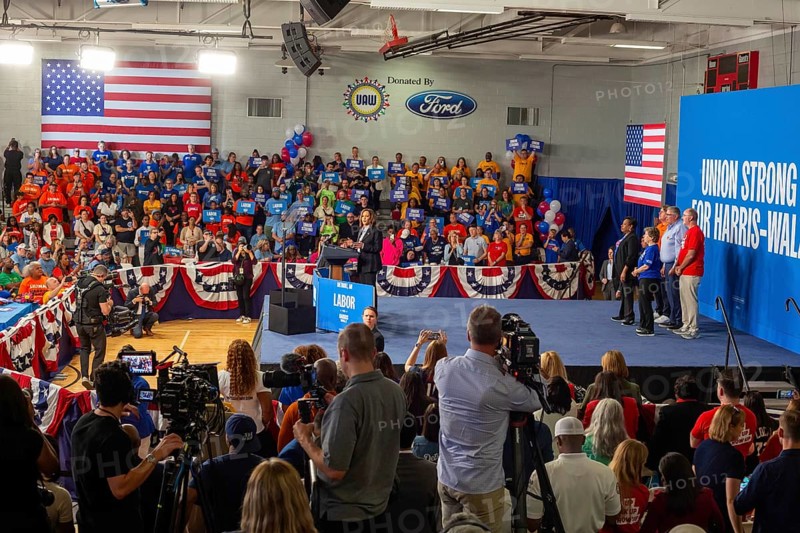 Detroit, Michigan, USA, 2 September 2024, Presidential candidate Kamala Harris campaigns at a Labor Day rally, North America