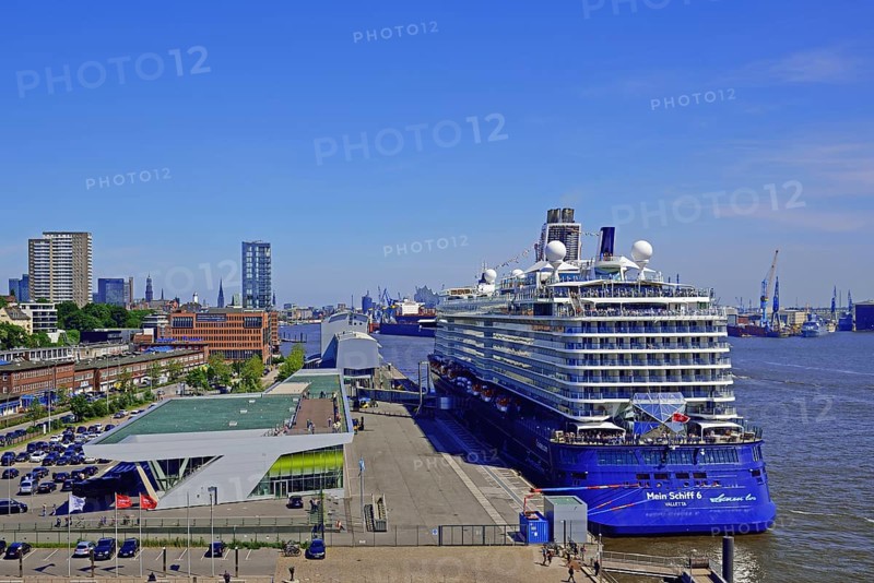 Europe, Germany, Hamburg, Elbe, Cruise Centre Altona, passenger ship, Mein Schiff 6, deck superstructure, stern view, Hamburg, Hamburg, Federal Republic of Germany, Europe