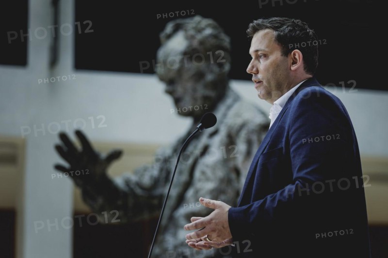 Lars Klingbeil, SPD party chairman, speaks to the press at the kick-off meeting of the SPD party executive at the Willy Brandt House in Berlin, 16 March 2024