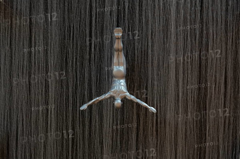 Interior view, The Waterfall, artificial indoor waterfall with life-size jumper sculptures, installation on the pearl diving tradition, Dubai Luxury Shopping Mall, luxury shopping centre, Downtown, Dubai, United Arab Emirates, Asia