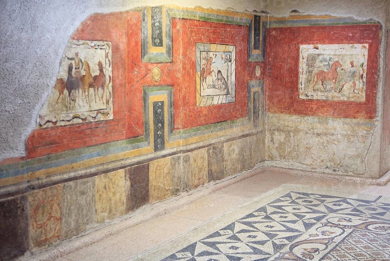 Murals in Museo Nacional de Arte Romano, national museum of Roman art, Merida, Extremadura, Spain, Europe