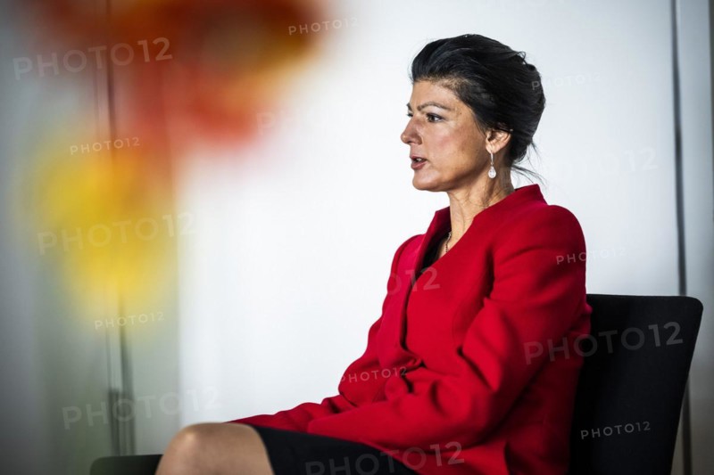 Sahra Wagenknecht is a member of the German Bundestag and founder of the BSW party, pictured here in front of her office in the German Bundestag in Berlin, 10 April 2024