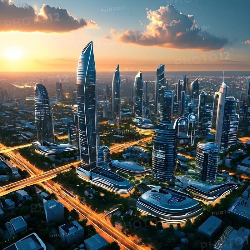 AI generated virtual reality tour highlighting a state of the art futuristic cityscape with interactive holograms