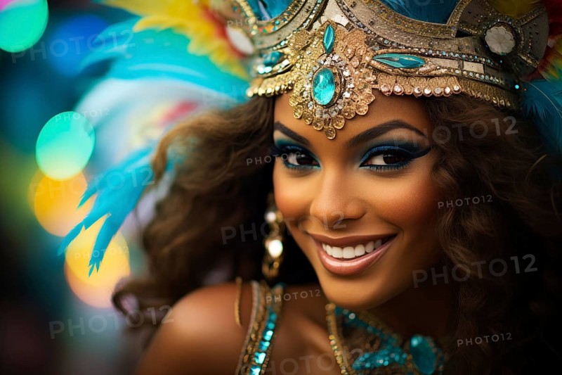 Captivating image capturing the essence of the Rio Carnival, showcasing a dancer adorned in an elaborate, vibrant costume, embodying the spirit and energy of this iconic festival, AI generated
