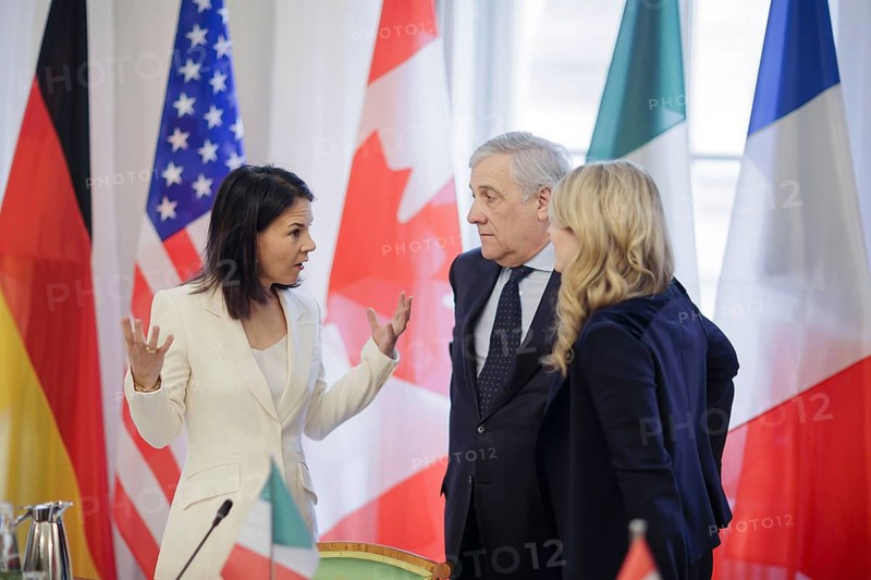 60th Munich Security Conference. Annalena Bärbock (Alliance 90/The Greens), Federal Foreign Minister, photographed at the meeting of the G7 Foreign Ministers here with Melanie Joly, Foreign Minister of Canada and Josep Borrell, EU High Representative for Foreign Affairs. Munich, 17.02.2024. Photographed on behalf of the Federal Foreign Office