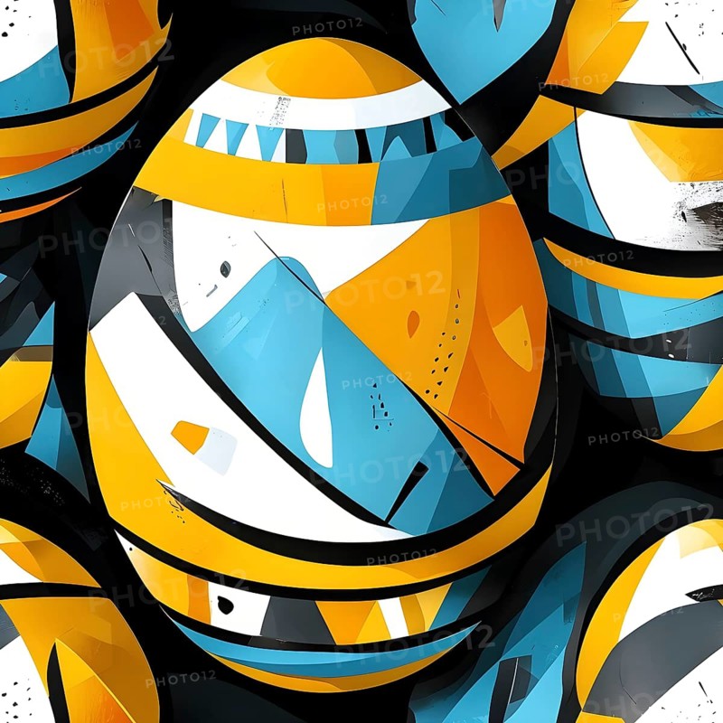 Illustration of an abstract Easter egg design with geometric patterns, bold colors, and a mix of textures, creating a modern and dynamic look, AI generated