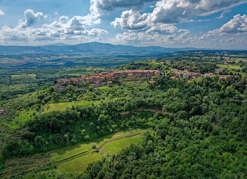 Aerial view of the landscape around Monteleone d'Orvieto, an Italian municipality in the province of Terni in the Umbria region. Italy, Southern Europe