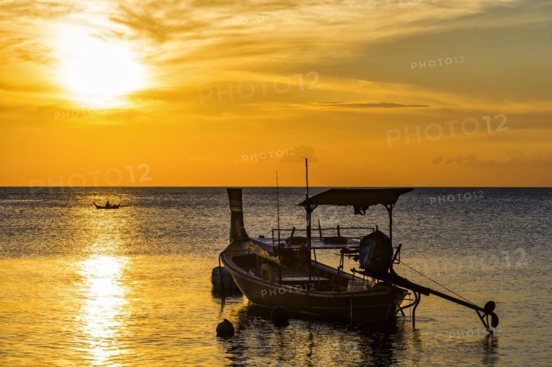 Longtail boat in the sunset, boat, sun, evening mood, cloudy sky, colourful, orange, wooden boat, sea, calm, tranquillity, emotion, journey, holiday, beach, tourism, holiday mood, holiday paradise, paradise, evening sky, romantic, cloud, sky, dream holiday, coast, wanderlust, seascape, seascape, serenity, mood, symbolic, dusk, silhouette, light, weather, climate, Thailand, Asia