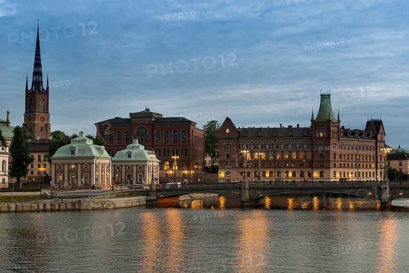 Gamla Stan, downtown, city centre, city view, city trip, travel, holiday, tourism, urban, water, evening mood, evening, illuminated, evening shot, capital, building, architecture, historical, metropolis, Stockholm, Sweden, Scandinavia, Europe