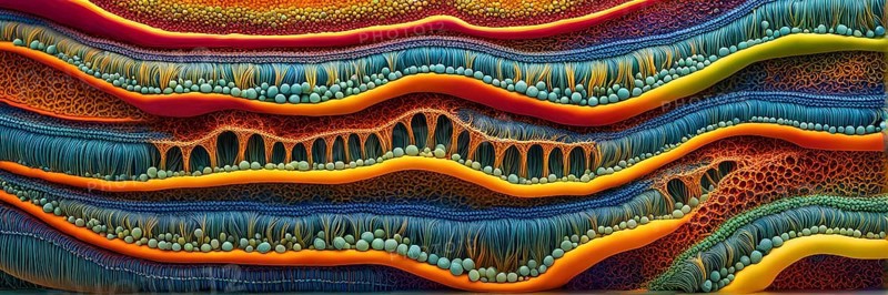 Nano material inspired by gecko feet with intricate patterns and vibrant colors representing adhesive properties, AI generated