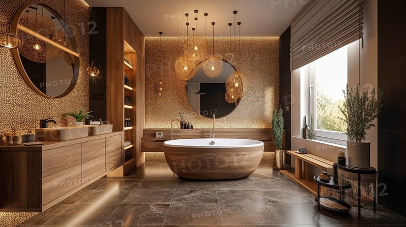 Luxurious custom bathroom upgrade interior, generative AI, AI generated