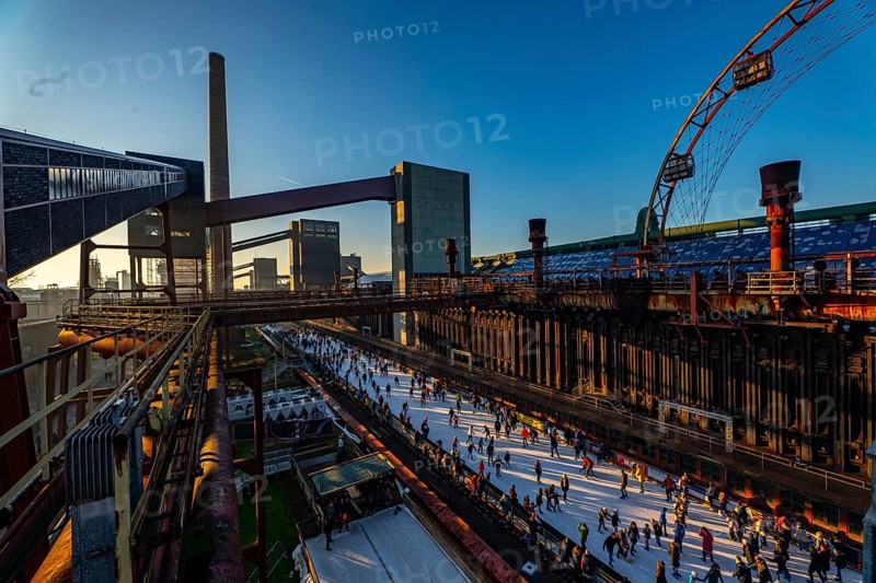 Ice rink at the Zollverein coking plant, Zollverein World Heritage Site, Essen, Germany, Europe