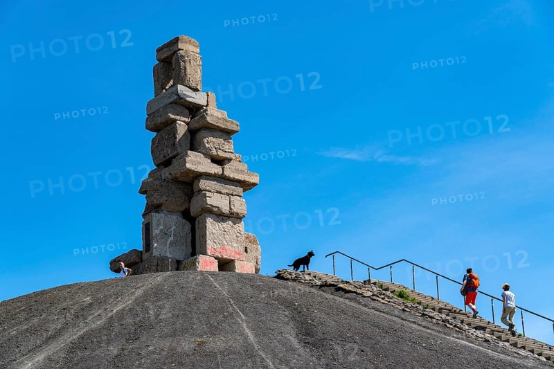 Rheinelbe spoil tip in Gelsenkirchen, 100 metre high spoil tip, landscape park, with the sculpture Himmelsleiter, made from concrete parts of the former Rheinelbe colliery