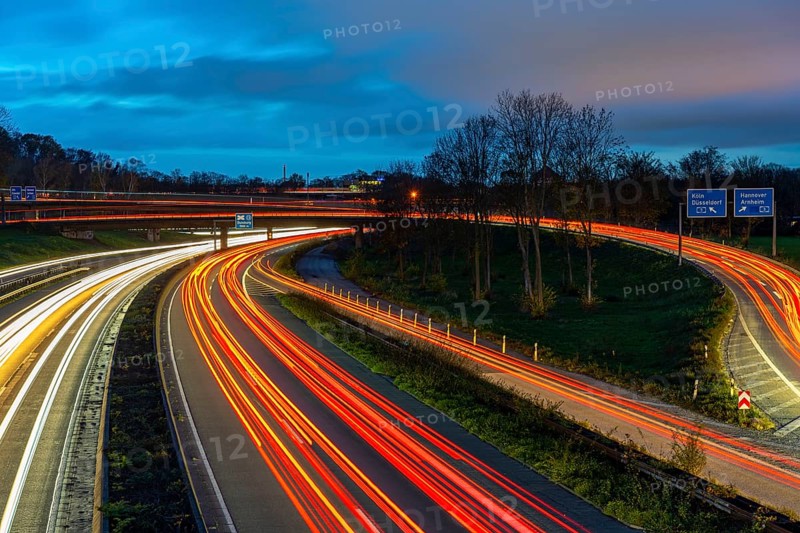 The Kaiserberg motorway junction, A40 motorway, Ruhr expressway, crosses the A3, bridge landscape, motorway bridges and railway bridges, called Spagetti junction, Duisburg, North Rhine-Westphalia, Germany, Europe