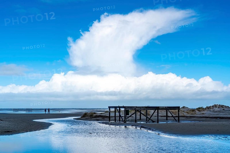 Beach, tidal creek, in the west of Borkum, island, East Frisia, winter, season, autumn, Lower Saxony, Germany, Europe