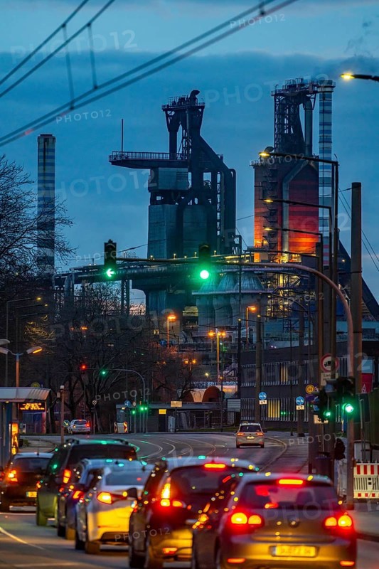 Duisburg-Bruckhausen steel site, ThyssenKrupp Steel, blast furnaces 8 and 9, on Kaiser-Wilhelm-Strasse, North Rhine-Westphalia, Germany, Europe