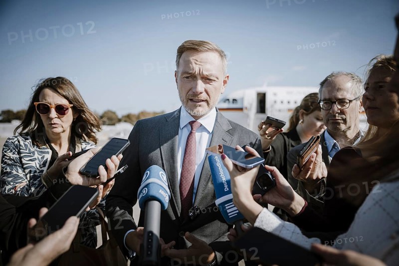 Christian Lindner (FDP), Federal Minister of Finance, photographed during a press statement in front of departure from New York to Washington DC, in New York City, 23 October 2024. Photographed on behalf of the Federal Ministry of Finance