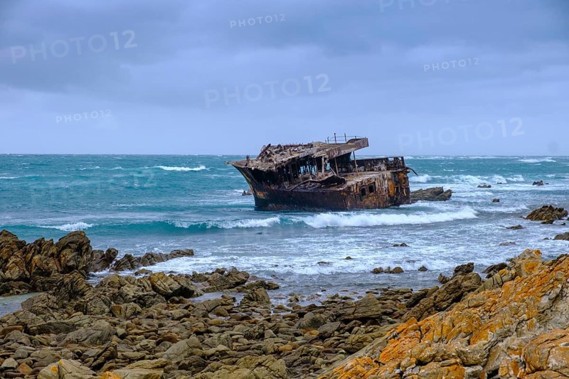 Bad weather at Cap Agulhas, shipwreck, southernmost point of Africa, meeting of the Indian and Atlantic Oceans, Cape Agulhas, Garden Route, Western Cape, South Africa, Africa