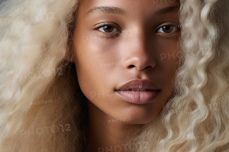 Young beautiful black african american woman with long blond dyed hair. KI generiert, generiert AI generated