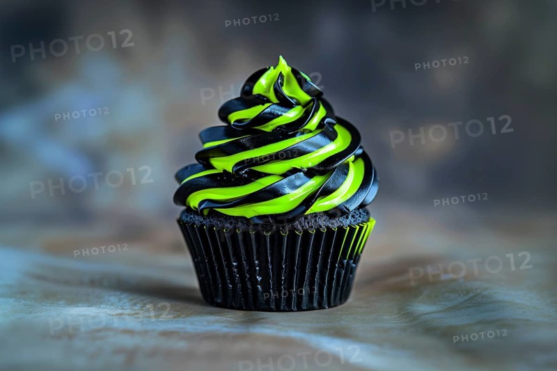 Halloween cupcake with bright neon green and black frosting. Generative Ai, AI generated
