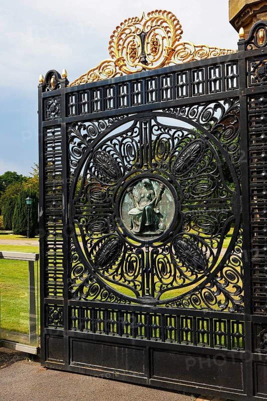 Entrance gate to the Peace Palace with depiction of Amicitia (friendship), seat of the International Court of Justice of the United Nations, The Hague, Holland, Netherlands