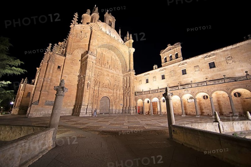 Dominican convent of San Estaban by night, Salamanca, province of Salamanca, Castile and Leon, Spain, Europe
