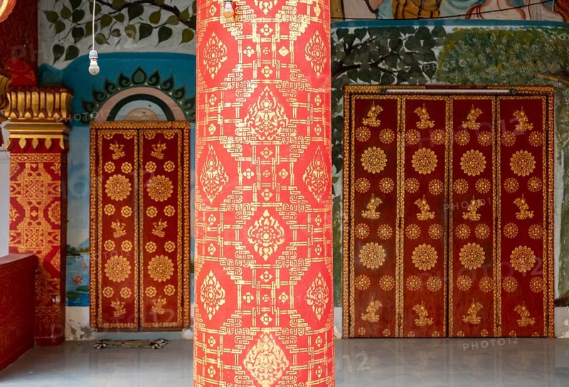 Architectural detail, Wat Pha Bat Tai, Luang Prabang, Laos, Asia