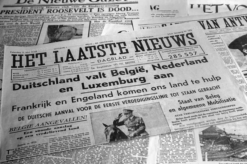 11 May 1940 Flemish newspaper Het Laatste Nieuws announcing Germany invading Belgium, the Netherlands and Luxembourg, starting World War Two in Europe