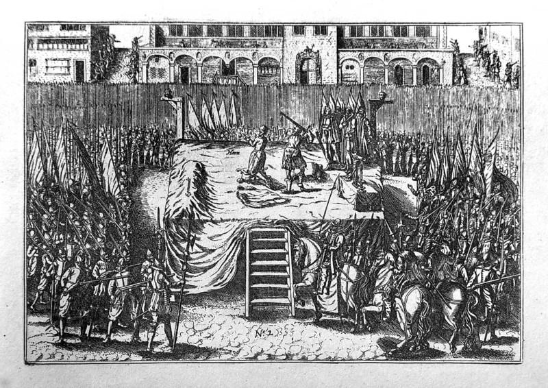 Counts Egmont and Horn beheaded on scaffold before the Town Hall on the Grand-Place at Brussels in 1568