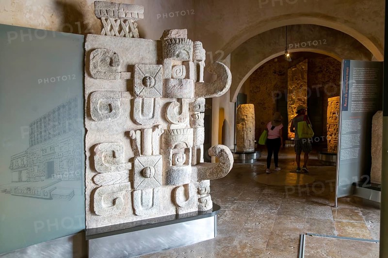 Building detail from Chenes region, museum of Mayan Archaeology, Campeche city, Mexico, Central America