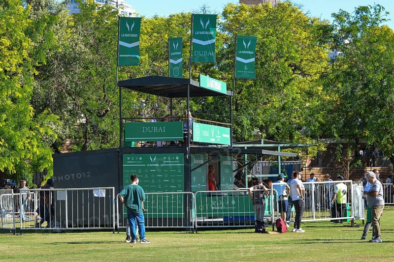 Team La Natividad's stand at the 131st Argentine Open Polo Championship (Spanish: Campeonato Argentino Abierto de Polo), the most important international polo tournament, Palermo, Buenos Aires, Argentina, South America