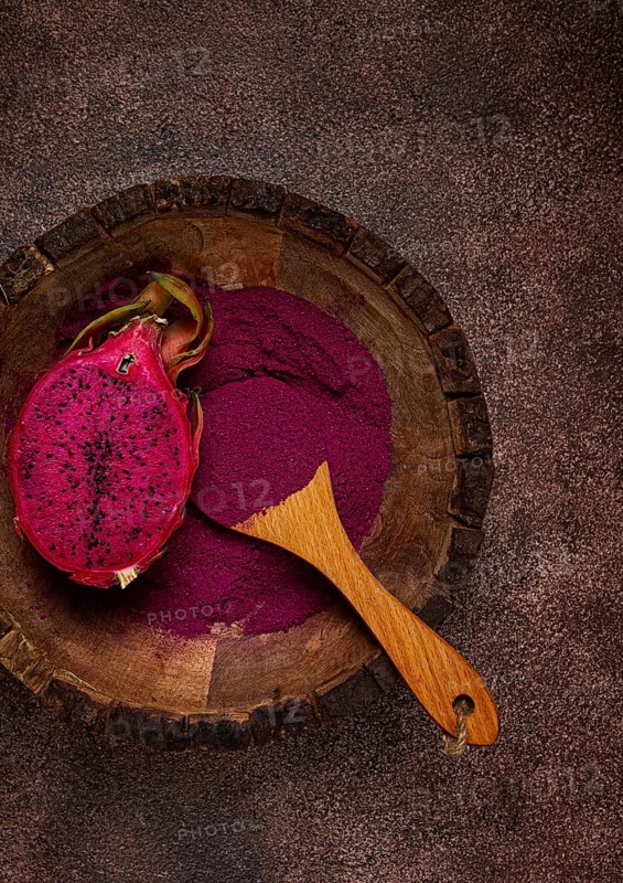 Pitaya powder, dragon fruit, freeze-dried powder, top view, no people
