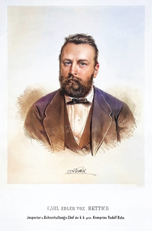 Karl von Rettich (born 1830), inspector and head of railway maintenance of the k. k. Kronprinz-Rudolf-Bahn, Historical, digitally restored reproduction from a 19th century original, Record date not stated