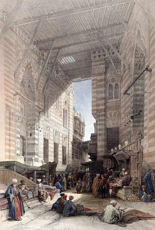Silk merchants' bazaar, Cairo, Egypt, c. 1850, Historical, digitally restored reproduction from a 19th century original, exact date unknown, Africa
